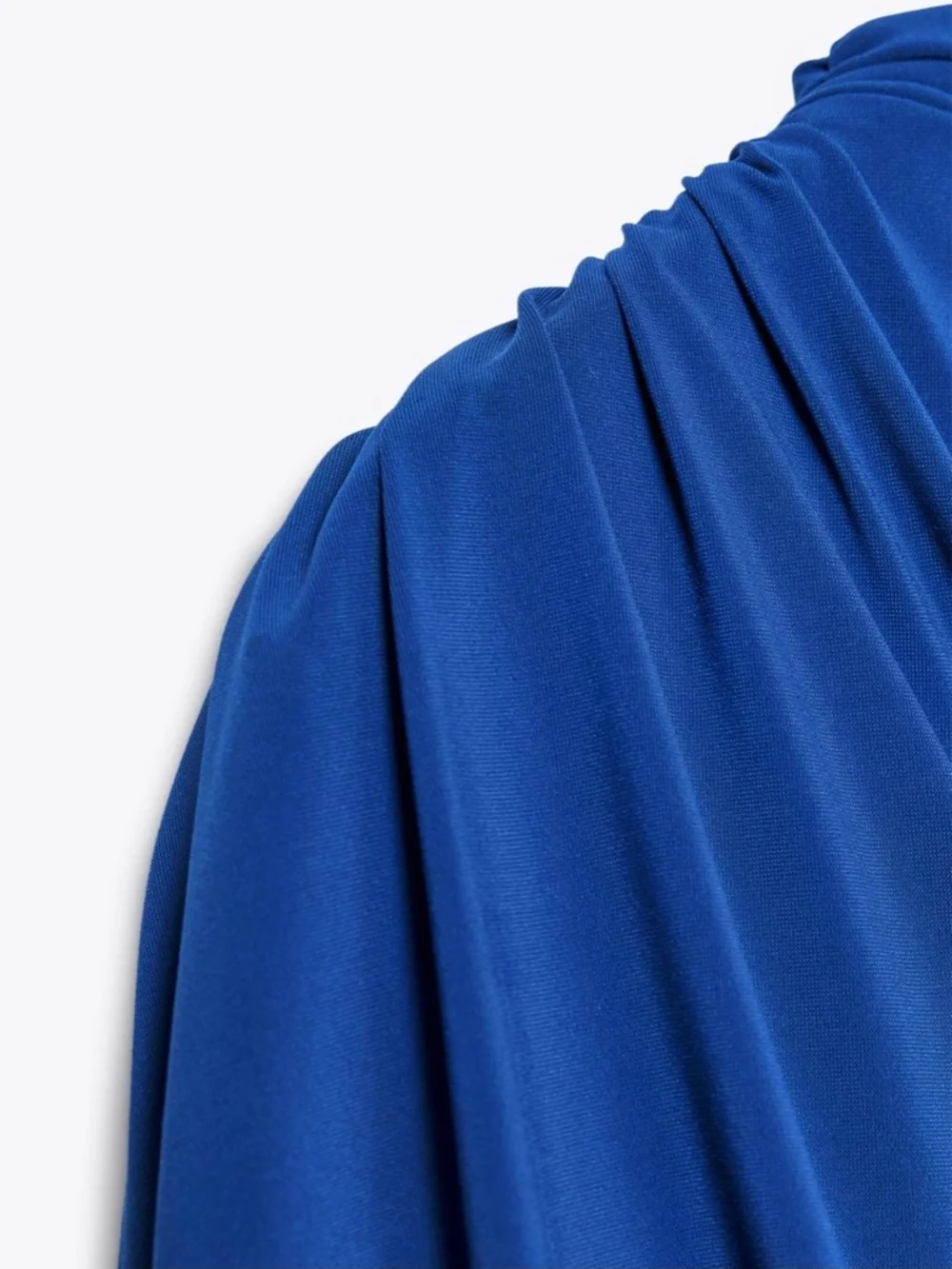 Zara Asymmetrical Cape Sleeve High Neck Bare Shoulder Ruched Detail Maxi Dress - Picture 10 of 15